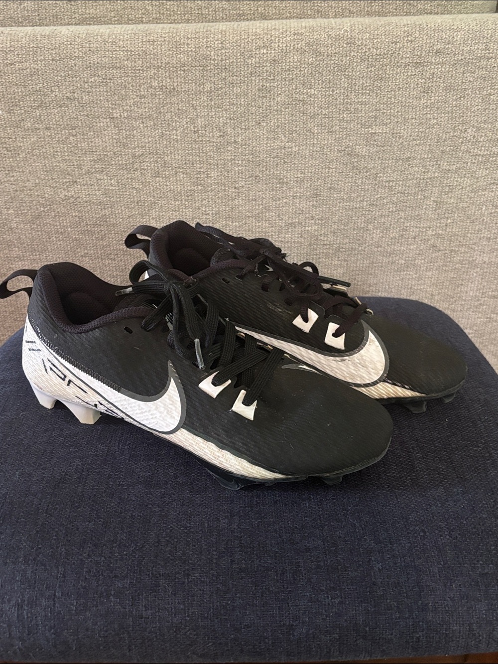 Nike Vapor Edge Speed 360 2 Black and White Football Cleats with Swoosh